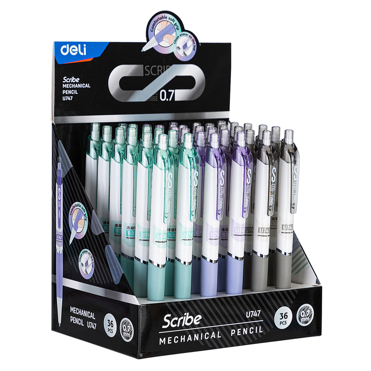 Олiвець механічний 0,7 мм, мiкс, Linfini резиновий грип з ласт. Deli EU747, 84273 4