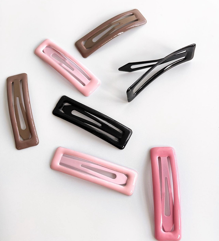 Набір заколок глянцеві прямокутники рожевий/чорний із 4 шт, KL38 1