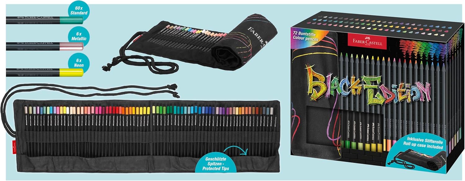 Карандаши 72 цв. трехгранные Roll, черное дерево в тканевом пенале 116418, Faber-Castell 1