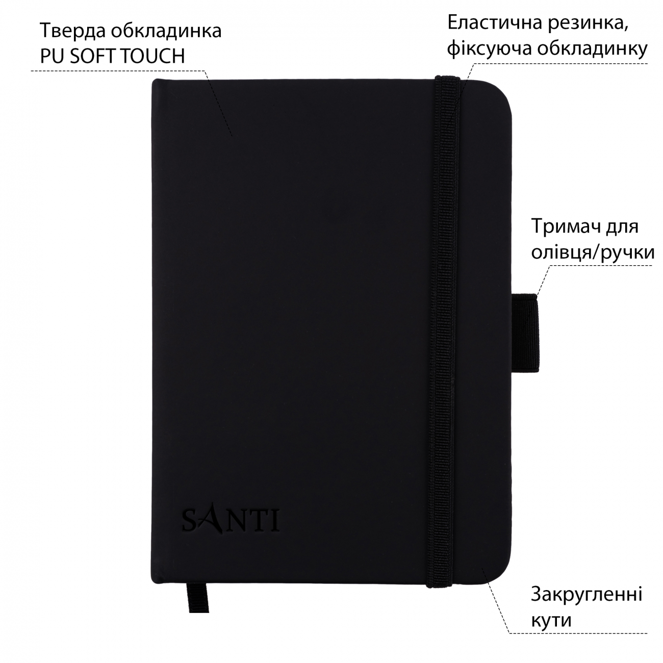 Скетчбук SANTI для графіки, 10*15 см, 100 арк., тверда обкладинка PU, 110г/м2, чорний, 743179 1