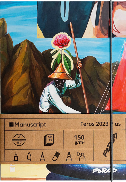 Скетчбук А5 Feros 2023 Plus, 150 г/м², 160 арк, кремовий, Manuscript