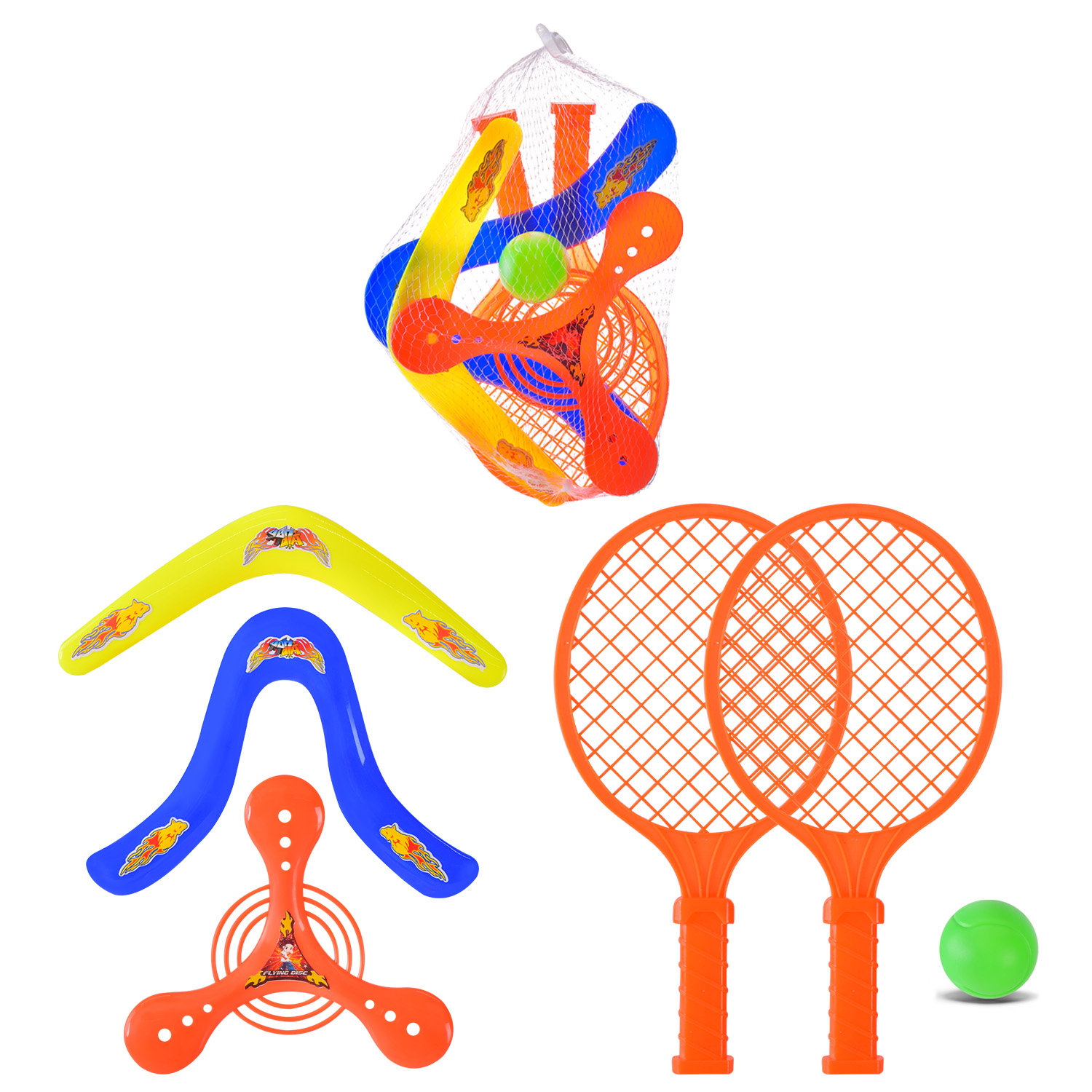 Набір спортивний: 2 ракетки, 3 фрісбі, у сітці, 628-4