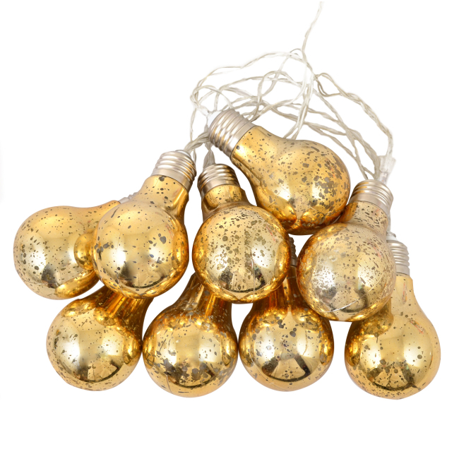 Электрогирлянда "Лампочки", золотая, свет: молочно-белый, 10 шт., 200 см, 801147