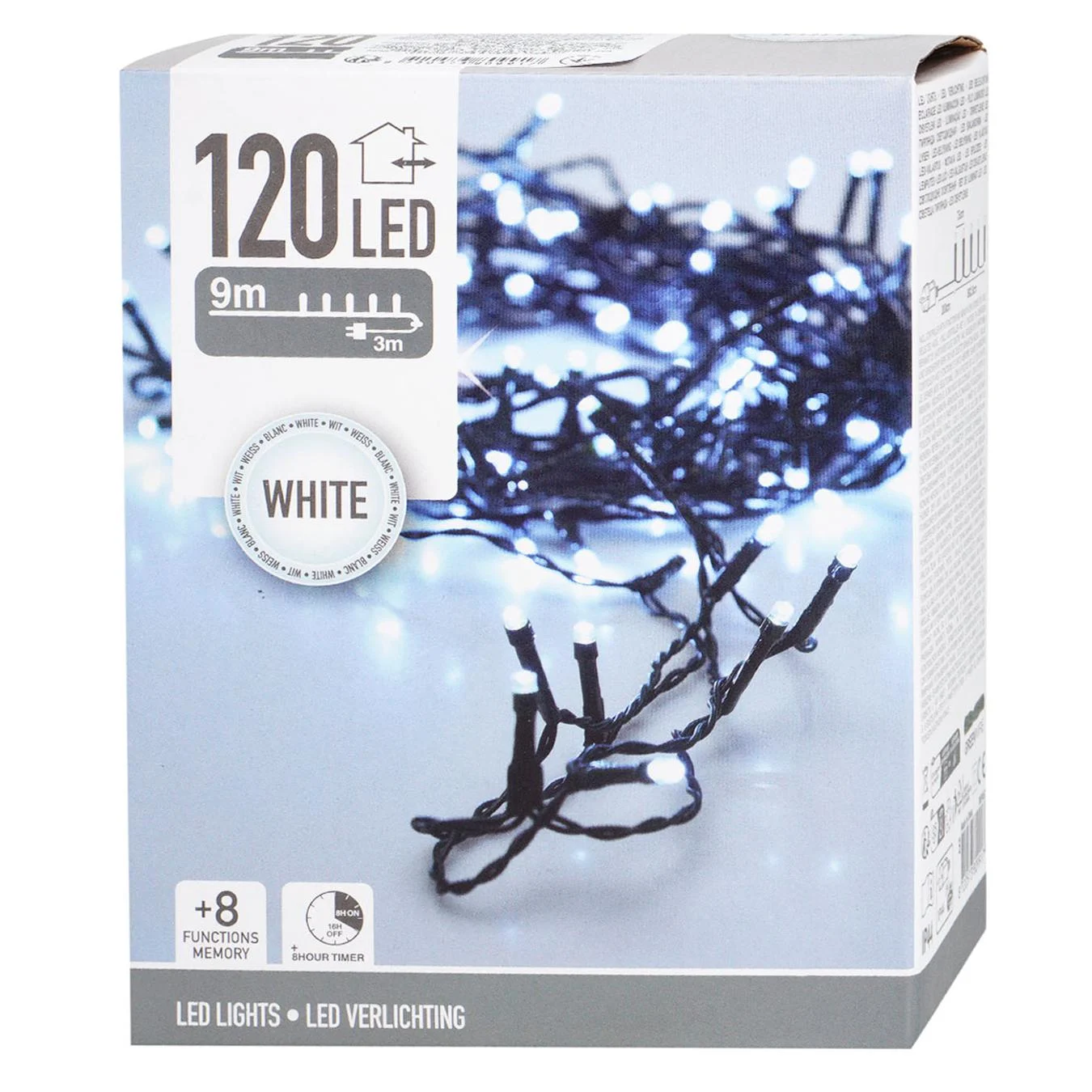 Гирлянда LED 120 ламп/8 мм, белый свет, черная проволока 12 м (от сети), AX4220020