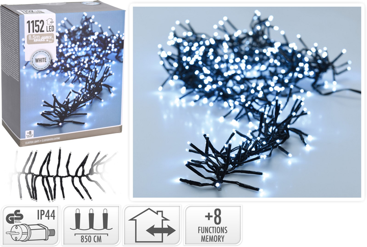 Гирлянда пучковая с LED-ламп, 1152 шт., белый свет, черная проволока (от сети), AX8502040 1