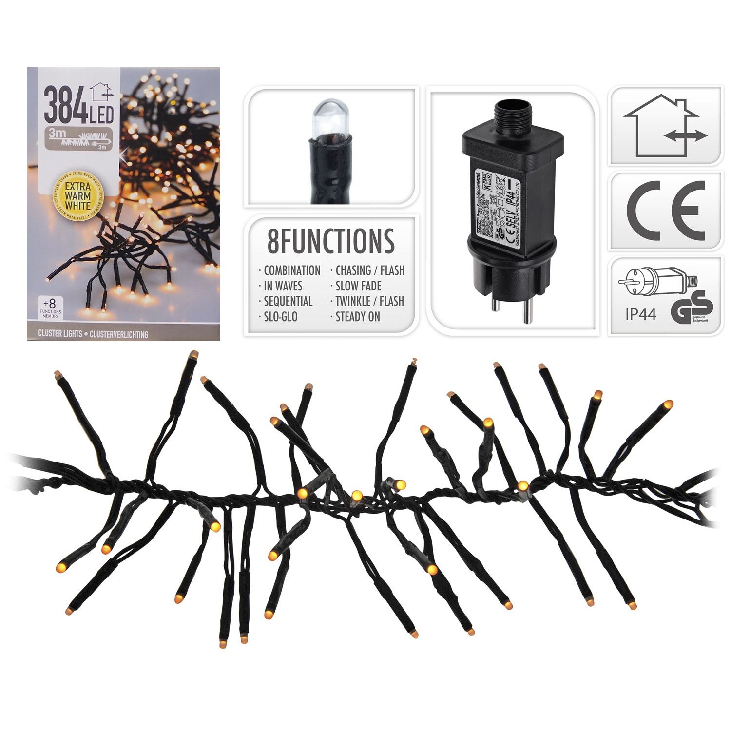 Гирлянда пучковая с LED-ламп, 384 шт., экстра тепло-белый свет, черная проволока (от сети), AX8502310 2