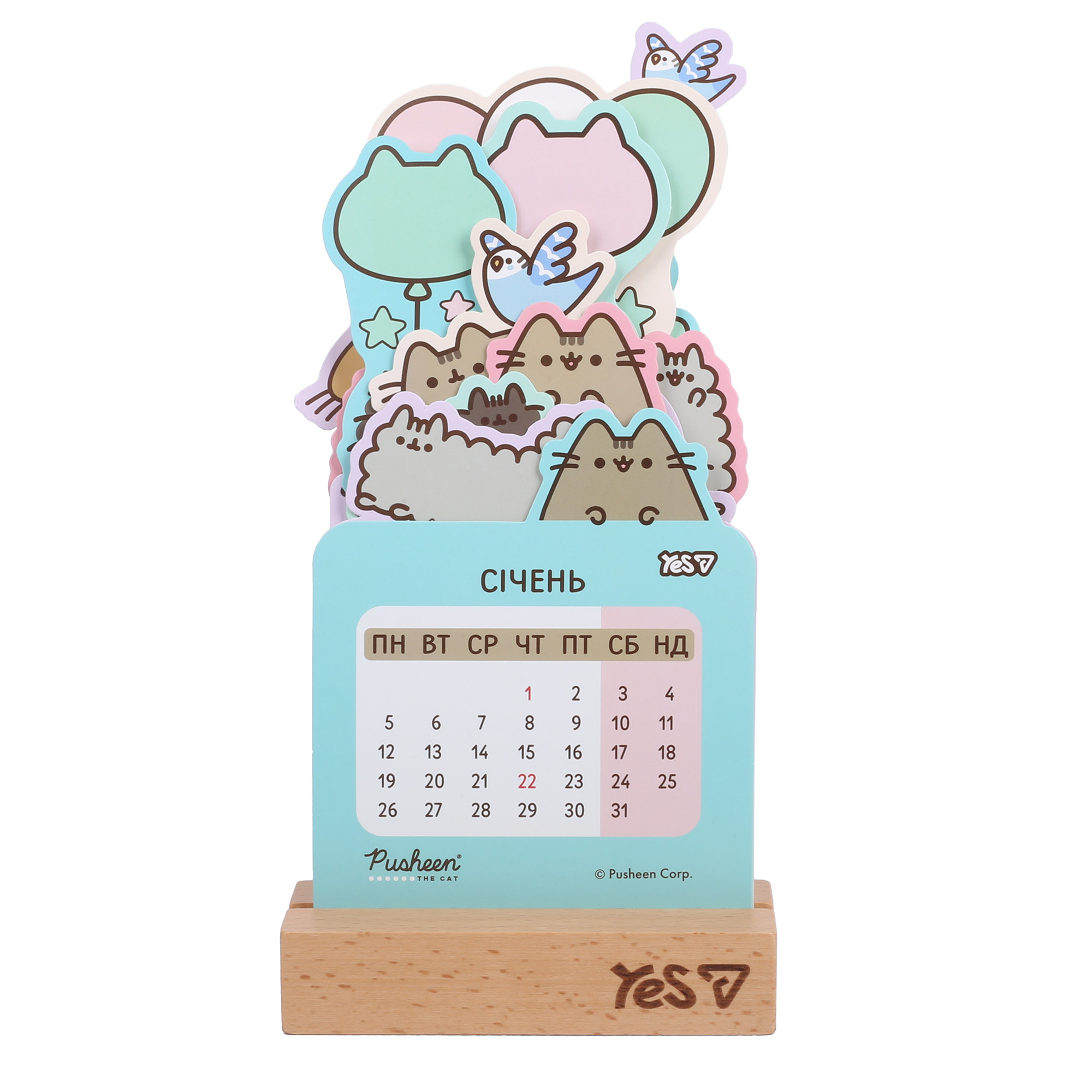 Календар Yes "Pusheen" настільний, формовий на підставці на 2026 р., 10,6*23,5 см, 270265