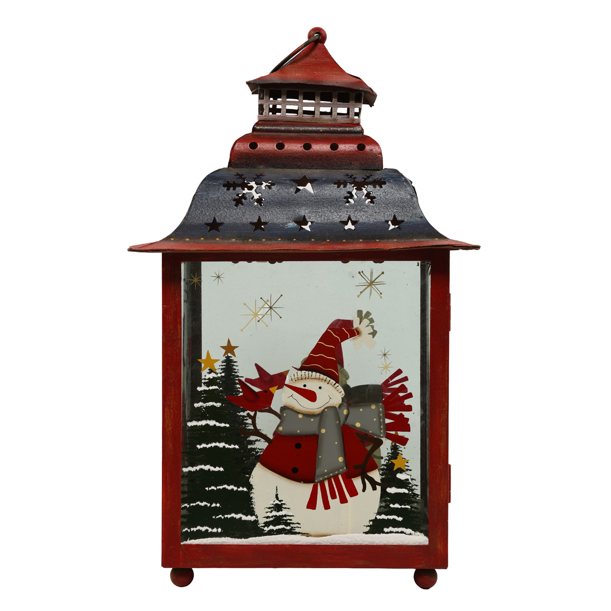 Декоративный Фонарь подсвечник 39 см, красный с синим, 808-019