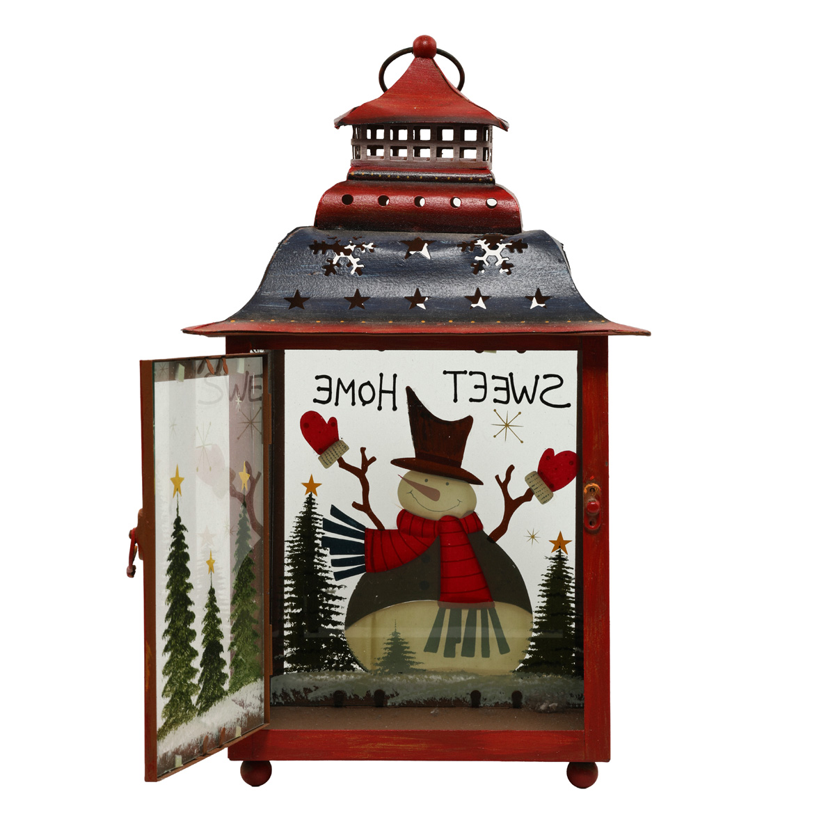 Декоративный Фонарь подсвечник 39 см, красный с синим, 808-019 2