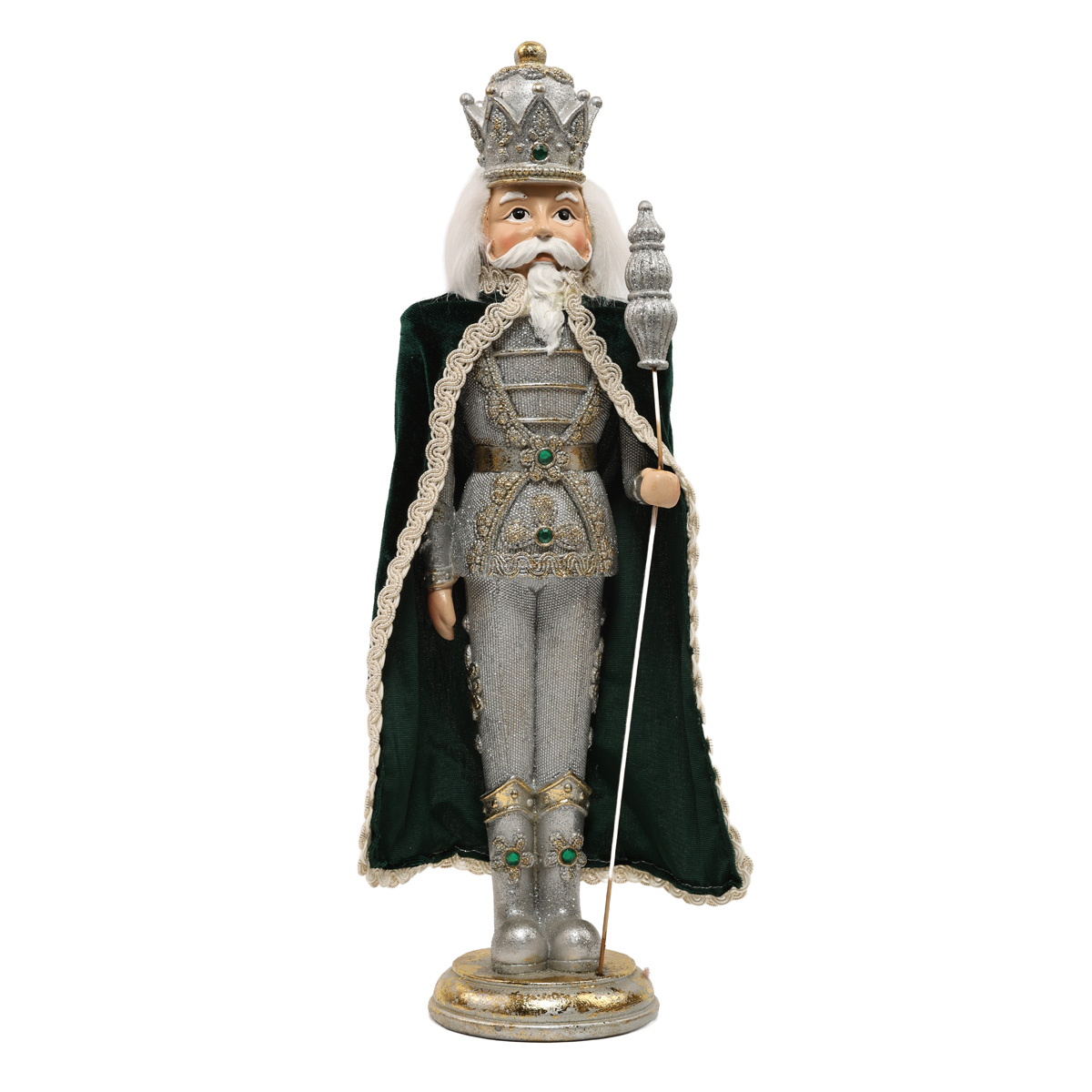 Фигурка декоративная "Щелкунчик" 39 см, серебро с зеленым, 837-120