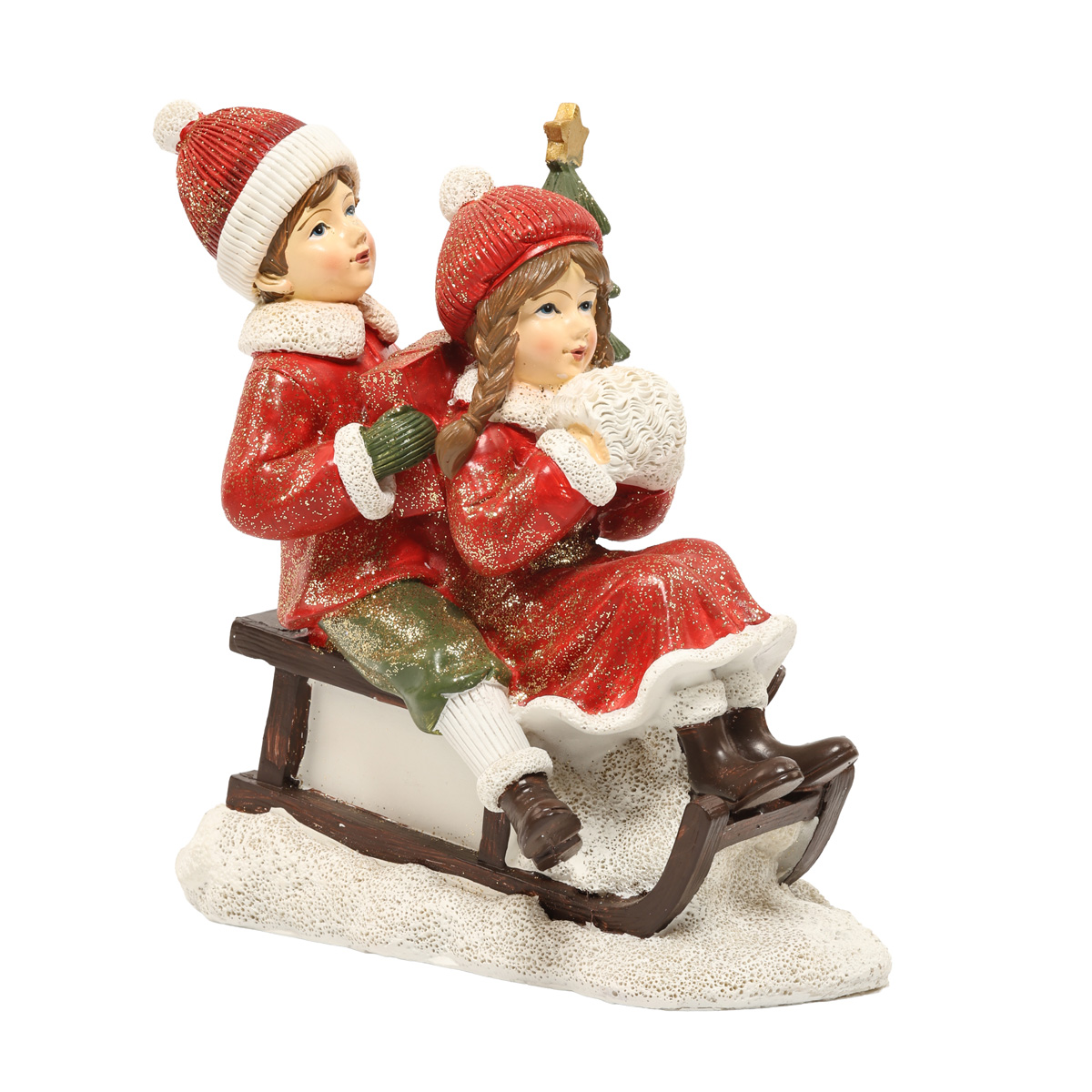 Статуэтка декоративная "Катание на санках" 17 см, красный, 707-923