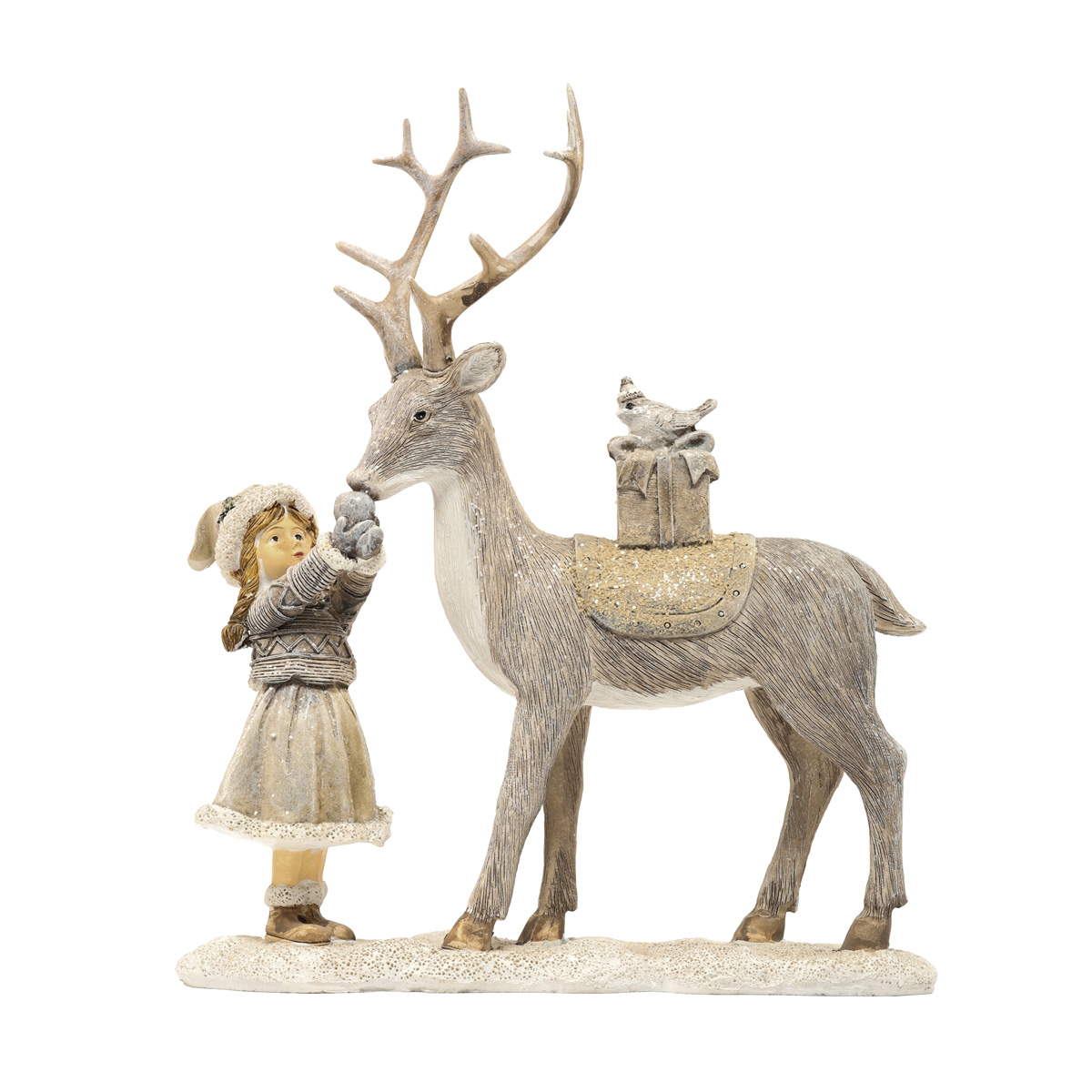 Статуэтка декоративная "Девочка с оленем" 21 см, бежево-серый, 707-322