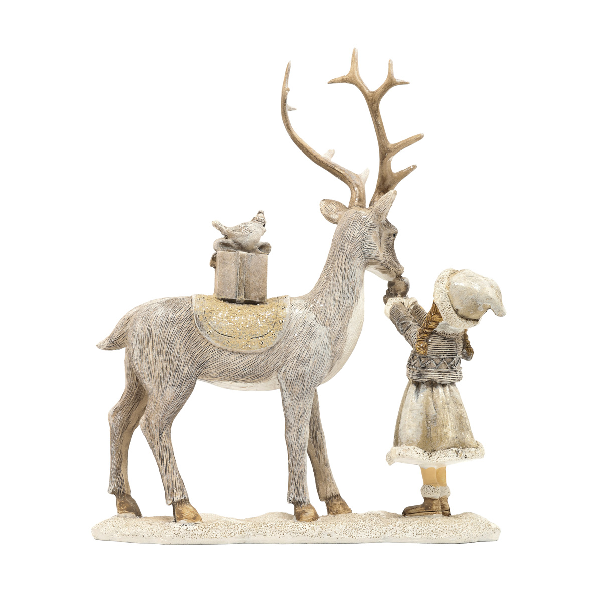 Статуэтка декоративная "Девочка с оленем" 21 см, бежево-серый, 707-322 1