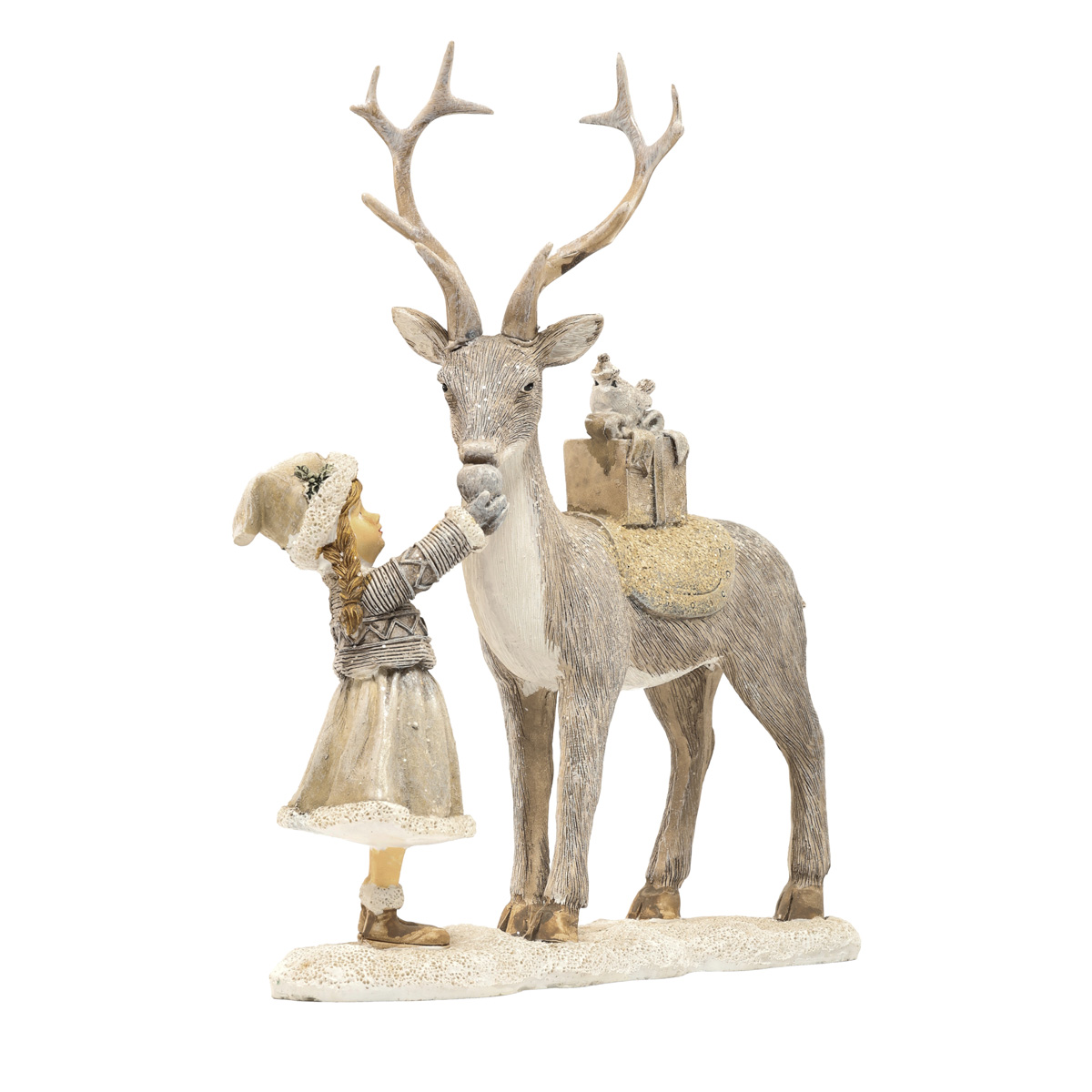 Статуэтка декоративная "Девочка с оленем" 21 см, бежево-серый, 707-322 2