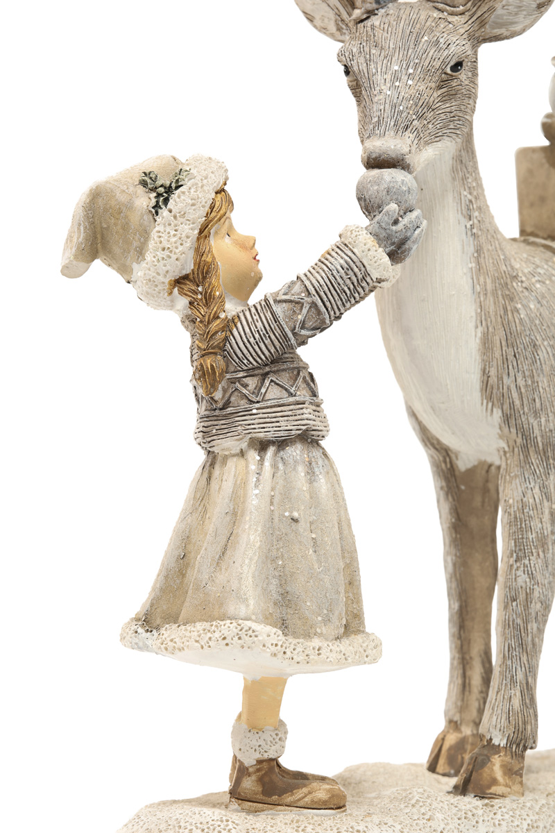 Статуэтка декоративная "Девочка с оленем" 21 см, бежево-серый, 707-322 3