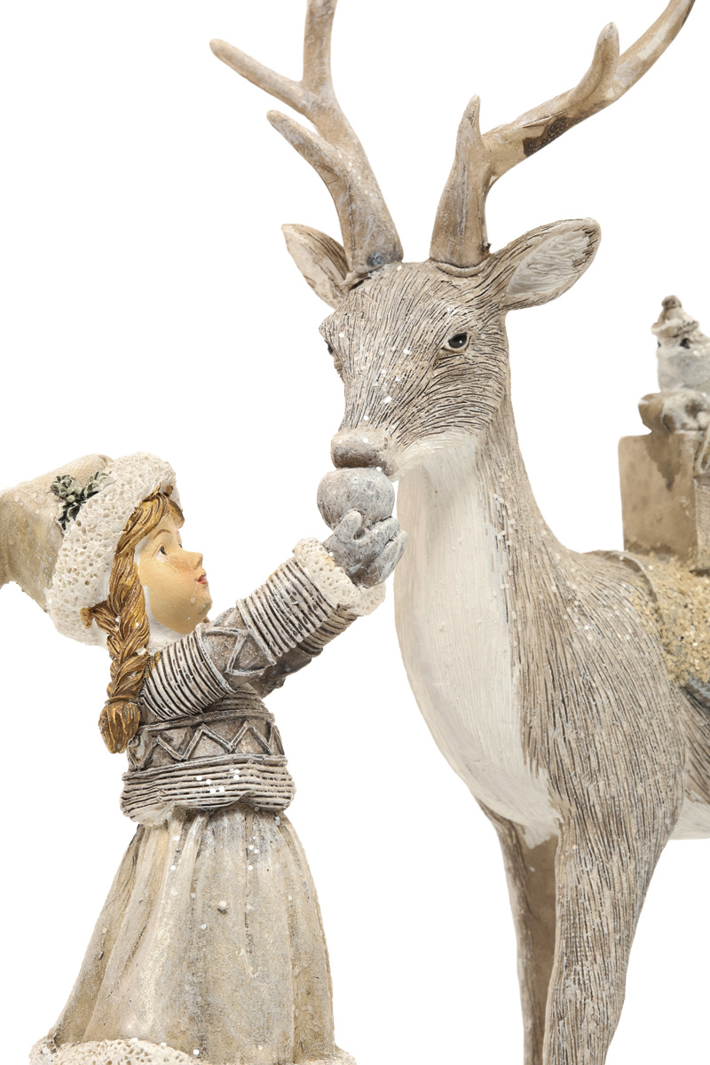 Статуэтка декоративная "Девочка с оленем" 21 см, бежево-серый, 707-322 4