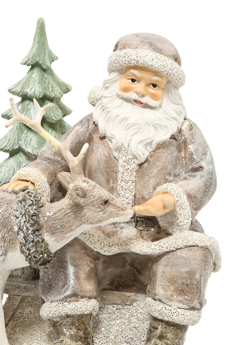 Статуэтка декоративная "Санта с  оленем" 24 см, светло-серый с глиттером, 707-221 1