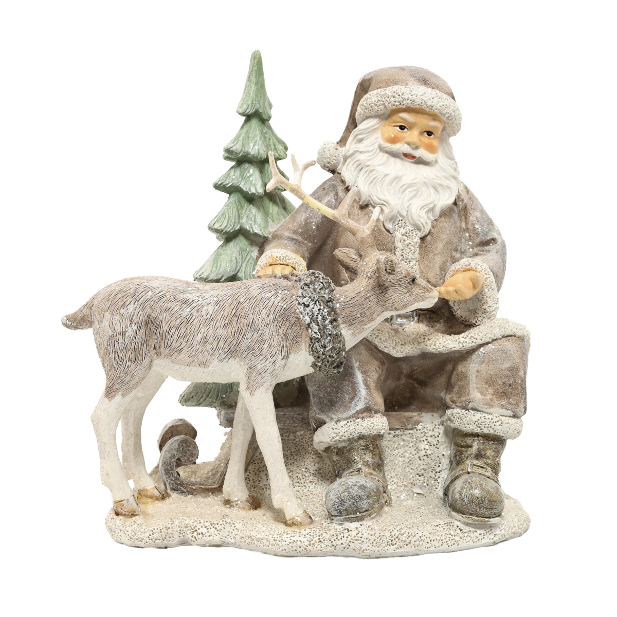Статуэтка декоративная "Санта с  оленем" 24 см, светло-серый с глиттером, 707-221