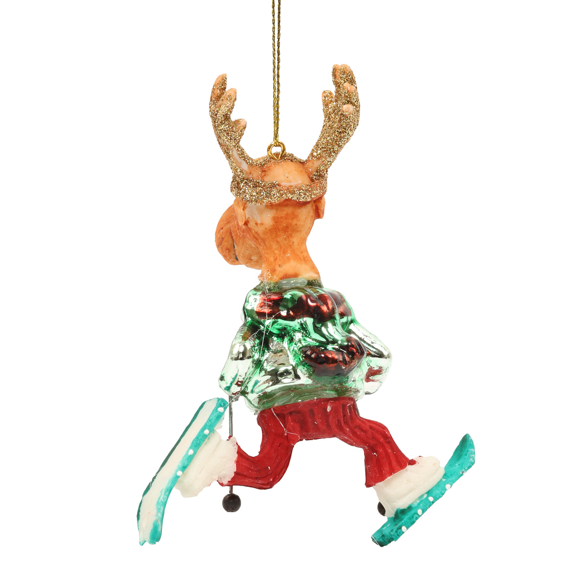 Ялинкова прикраса "Олень-лижник" у бірюзовому светрі, 10,5*12,2 см, YQ1409213 2