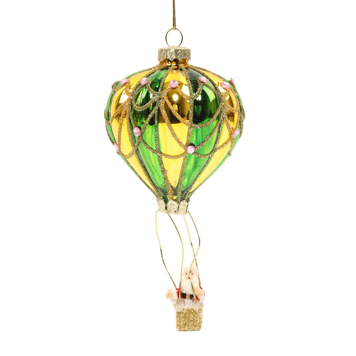 Ялинкова прикраса "Повітряна куля з Сантою" зелено-жовта, 7,5*9 см, YQ1408145