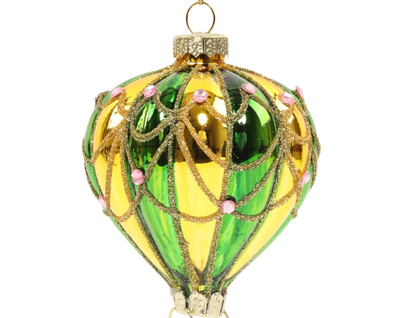 Ялинкова прикраса "Повітряна куля з Сантою" зелено-жовта, 7,5*9 см, YQ1408145 2
