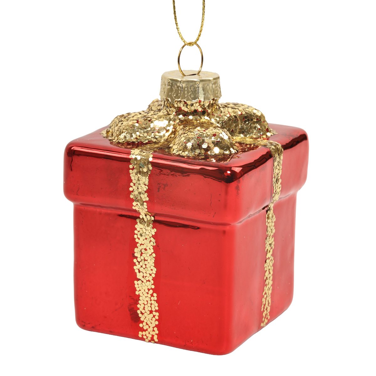 Ялинкова прикраса "Подарунок червоний із золотою стрічкою" 6*6*7,3 см, YQ1409254 1