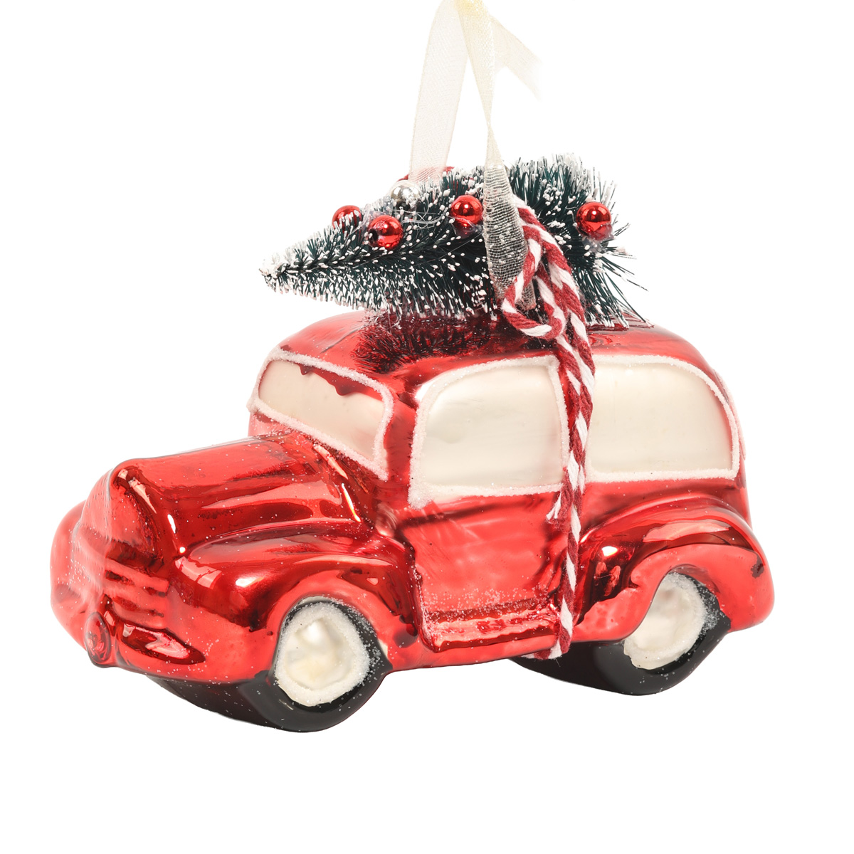 Ялинкова прикраса "Червона машинка з ялинкою" 7,3*12,1*9,8 см, YQ1405204