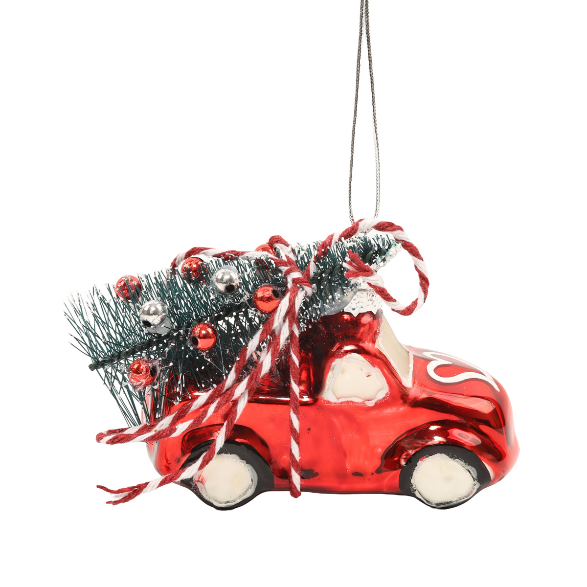 Ялинкова прикраса "Червона машинка з ялинкою" 8,2*3,7*7 см, YQ1405217 1