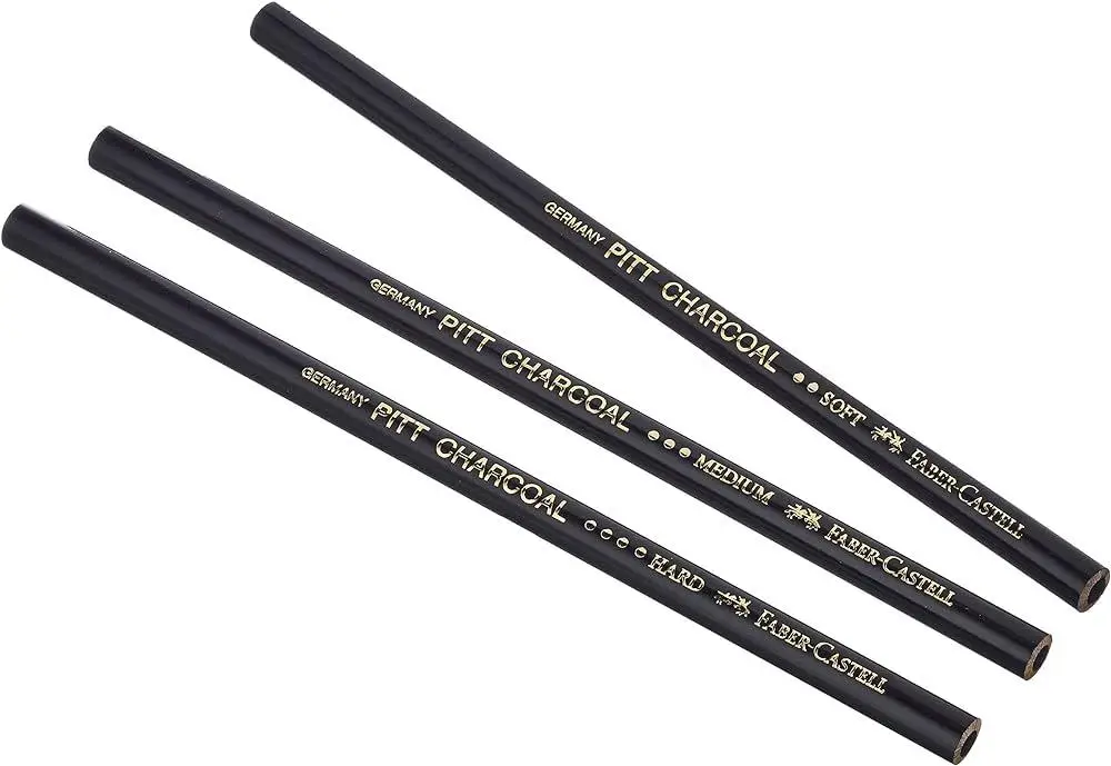 Набор угольных карандашей Pitt Charcoal, цвет черный безмасляный, 3 жесткости,117498 Faber-Castell 1