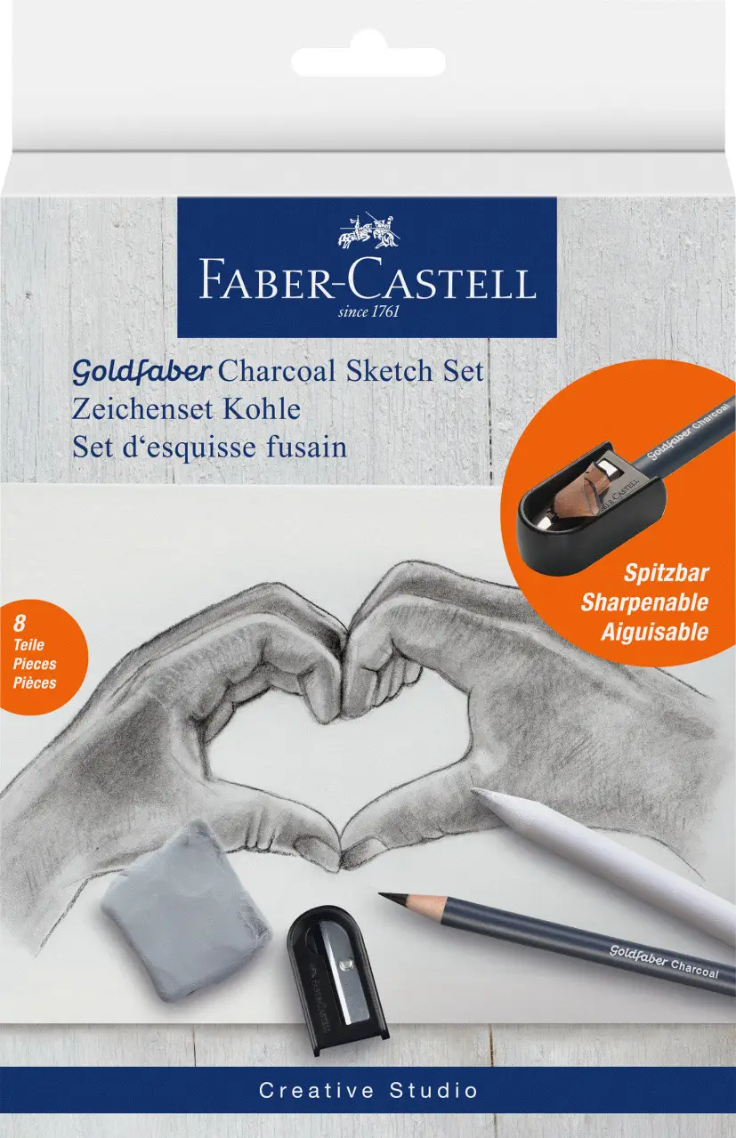 Набор угольных карандашей с аксессуарами, Goldfaber Charcoal Sketch Starter Set, 8 предметов, 114006, Faber-Castell 1