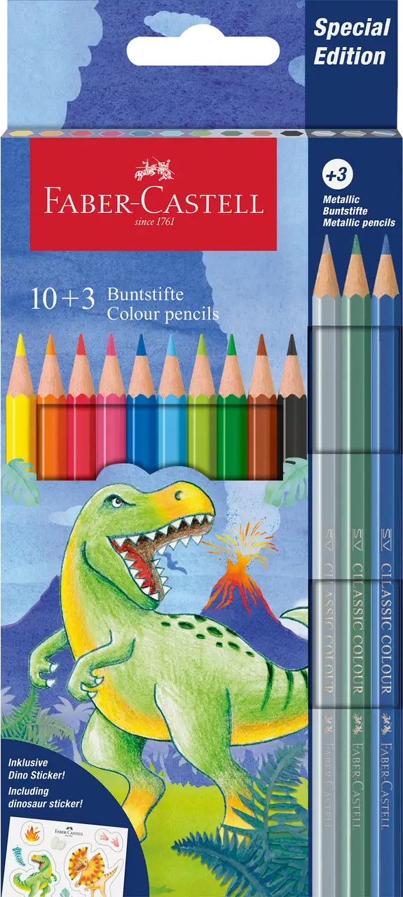 Карандаши 10 цв. Dinosaur + 3 металлик 111213, Faber-Castell