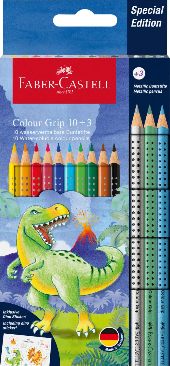 Карандаши 10 цв. Grip + 3 карандаша металлик 201545, Faber-Castell