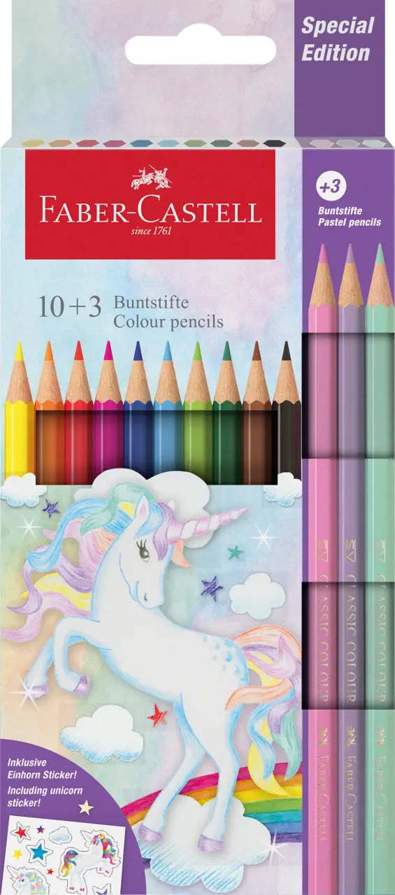 Карандаши 10 цв. Unicorn + 3 пастельных цвета 111219, Faber-Castell