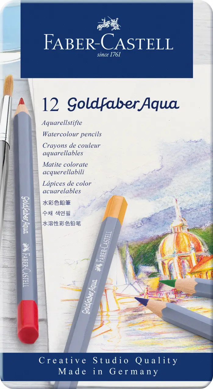 Карандаши 12 цв. акварельные Goldfaber Aqua в металлической коробке, 114612 Faber-Castell