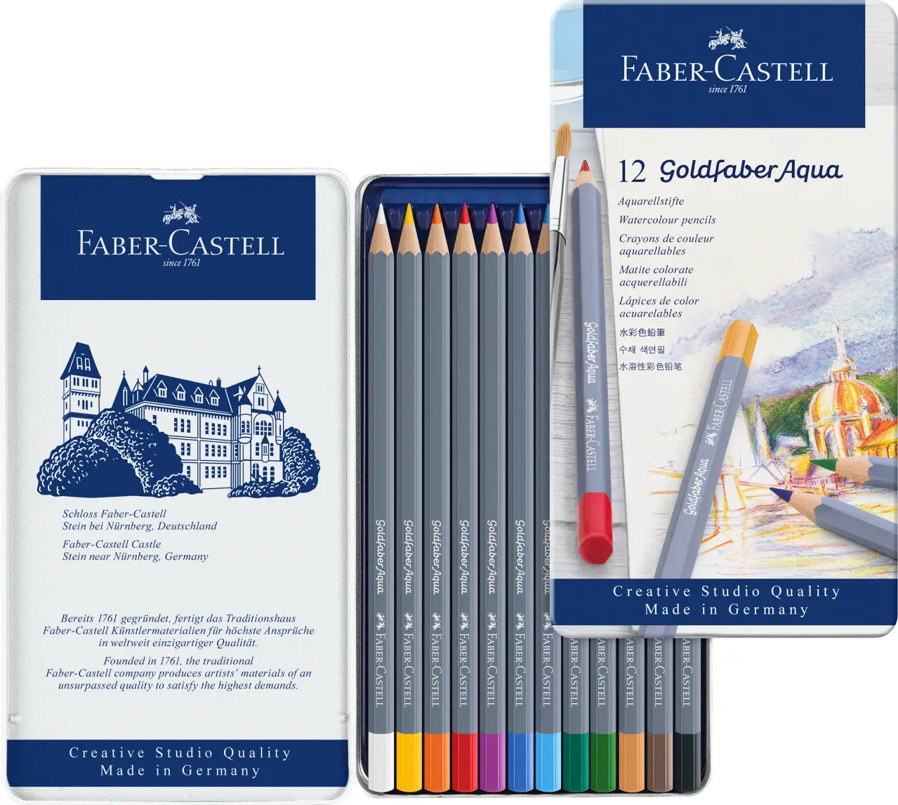 Карандаши 12 цв. акварельные Goldfaber Aqua в металлической коробке, 114612 Faber-Castell 1