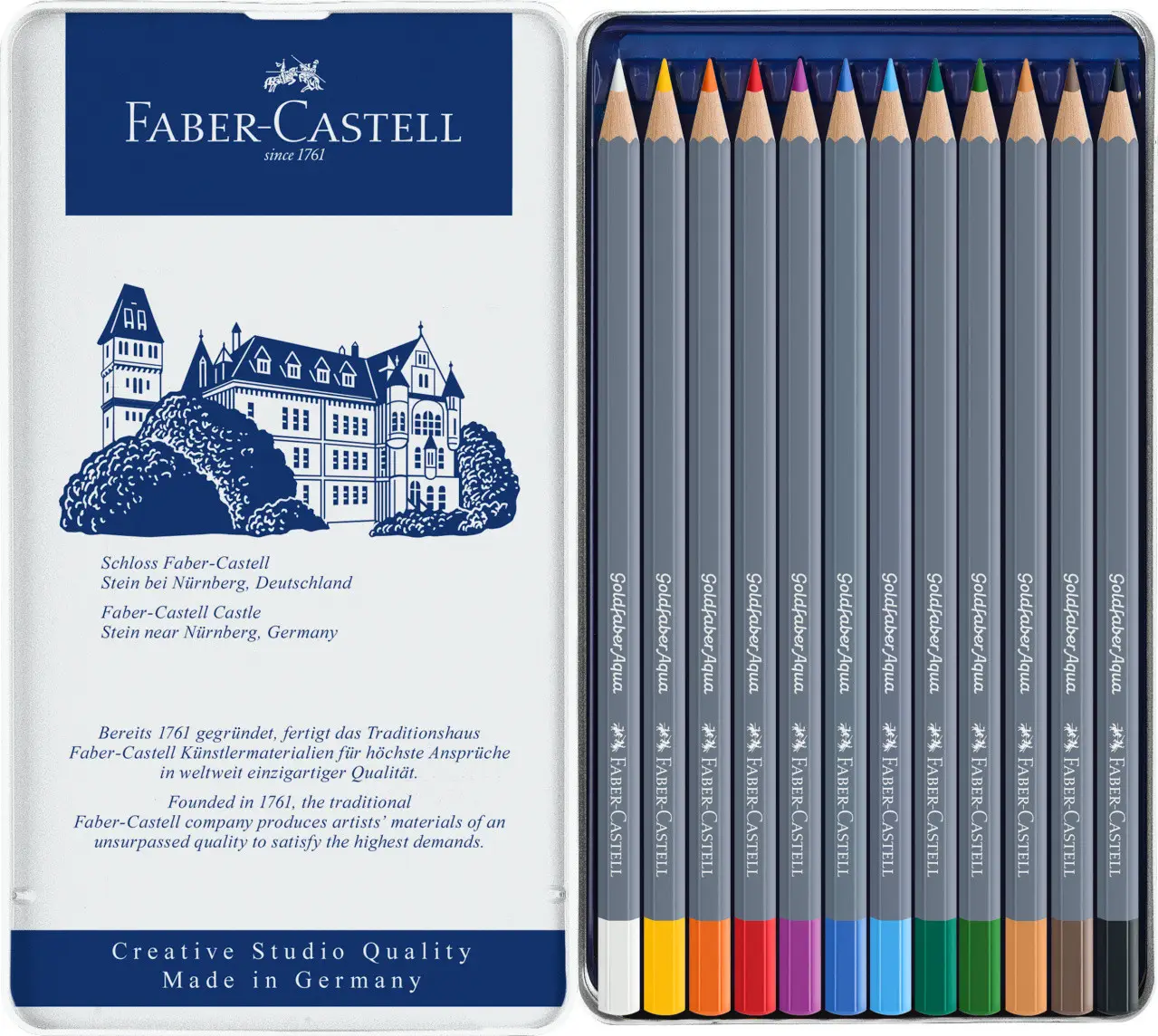 Карандаши 12 цв. акварельные Goldfaber Aqua в металлической коробке, 114612 Faber-Castell 2