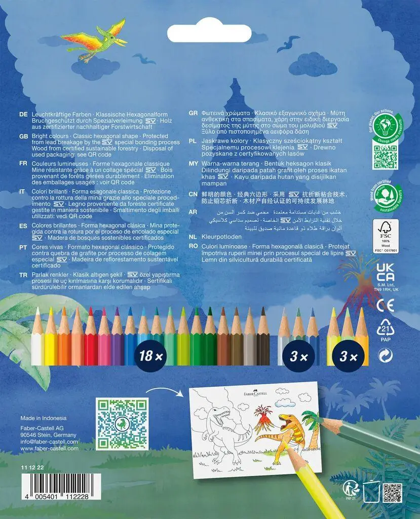 Карандаши 18 цв. Dinosaur + 3 неоновых + 3 маталика 111222, Faber-Castell 3