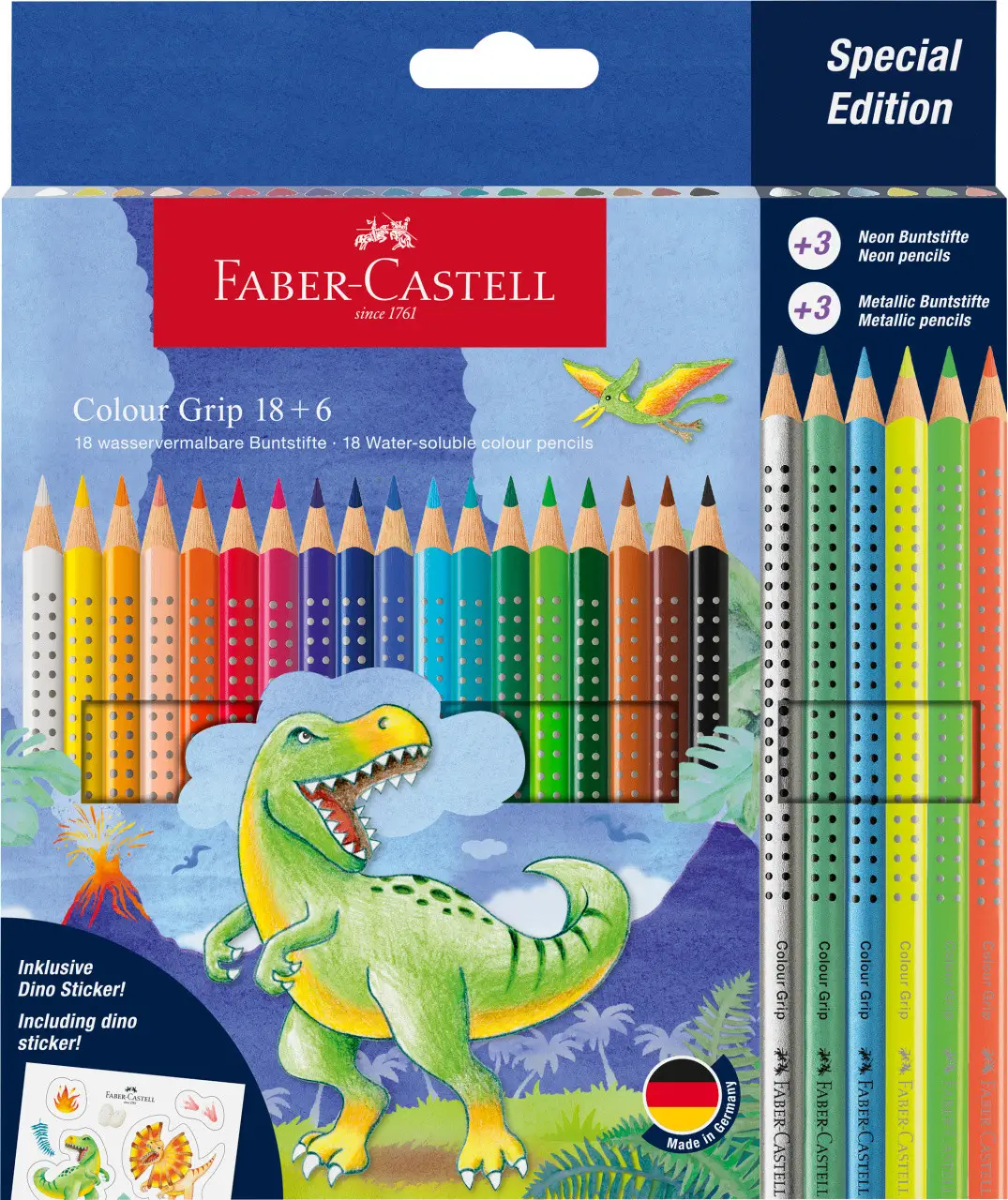 Карандаши 18 цв. Grip + 3 металлика и 3 неоновых карандаша 201546, Faber-Castell