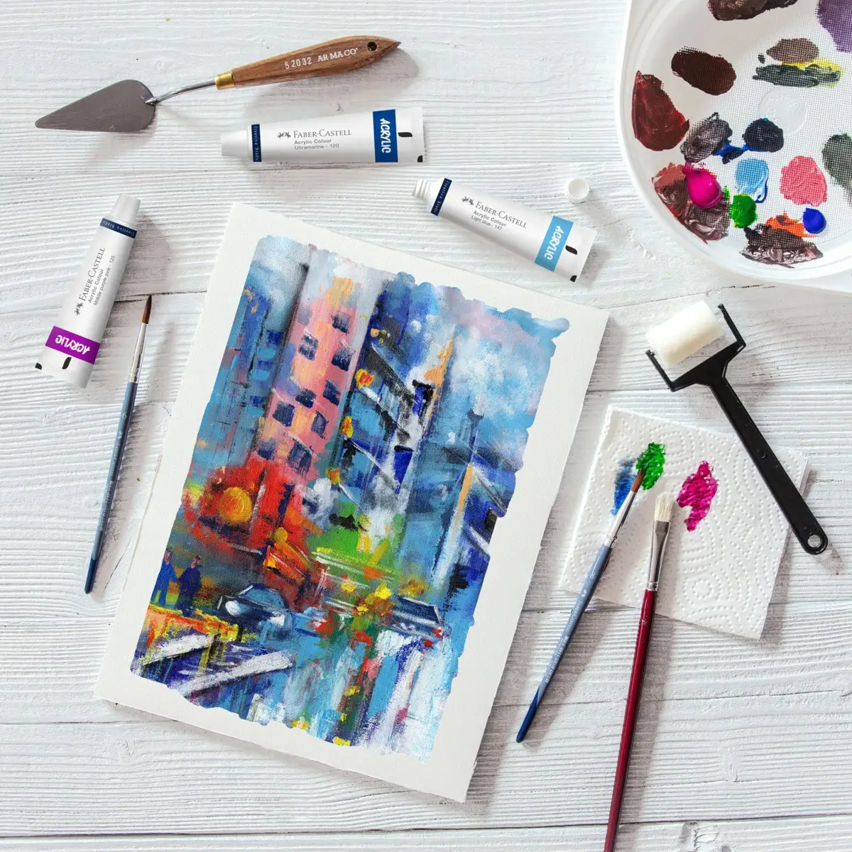 Фарба акрилова 12 кол. Creative Studio, з 4 пензликами та полотном,12 туб*9 мл, 379280 Faber-Castell 3