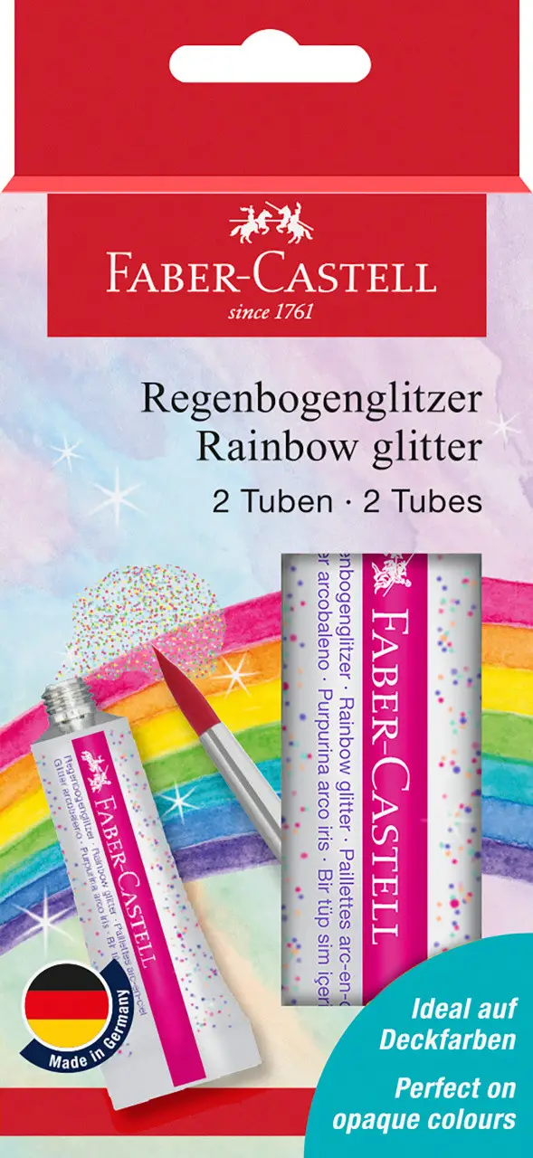 Фарба з блискітками для декору, Rainbow glitter tube, 2 туба по 12 мл, 125089, Faber-Castell 1