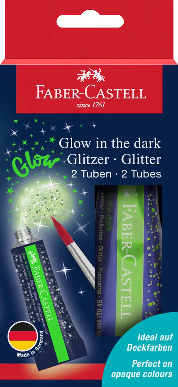 Фарба яка світиться у темряві, Glow in the dark glitter, 2 туба по 12 мл, 125092, Faber-Castell