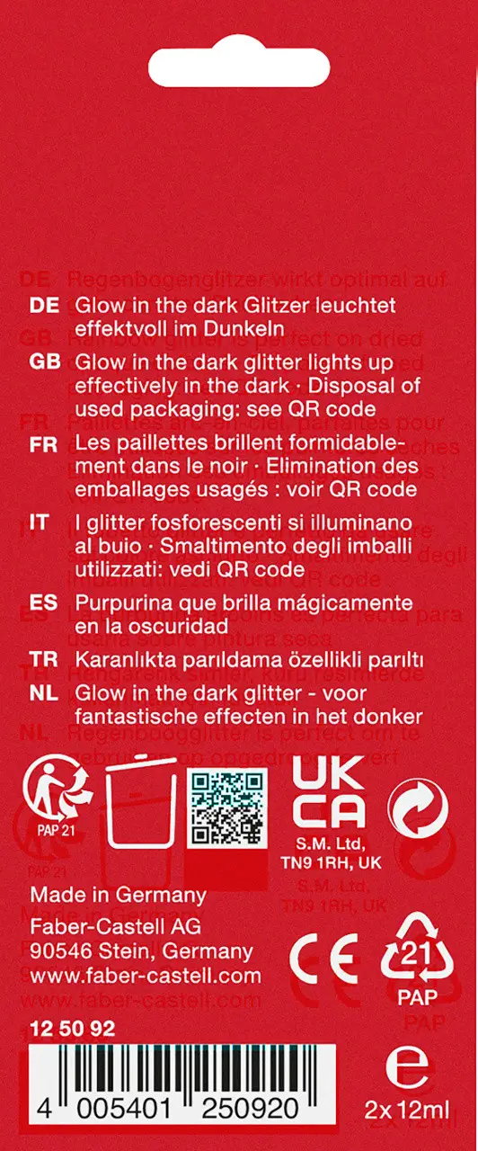 Фарба яка світиться у темряві, Glow in the dark glitter, 2 туба по 12 мл, 125092, Faber-Castell 4