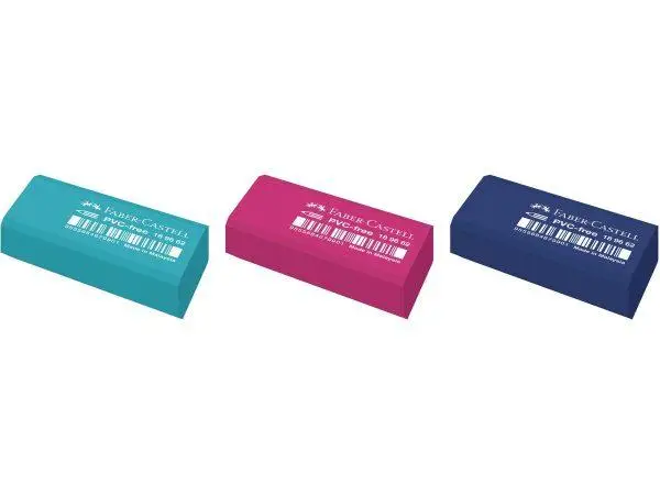 Гумка вінілова Dust-free Trend Mini, 3 гумки різних кольорів в блістерній упаковці, 187290, Faber-Castell 2