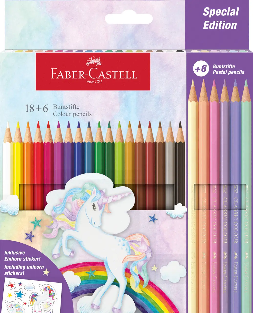 Карандаши 18 цв. Unicorn + 6 пастельных цветов 111221, Faber-Castell