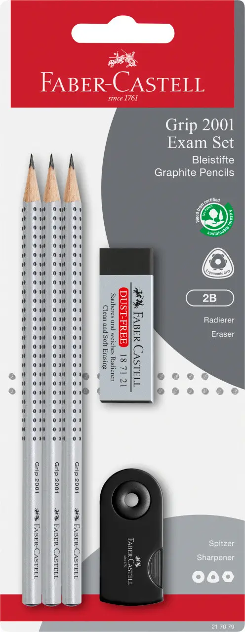 Набор GRIP 2001 карандаш чернографитный 2В 3 шт + чинка 182710 1 шт+ резинка 187121 1 шт, в блистере, 217079 Faber-Castell