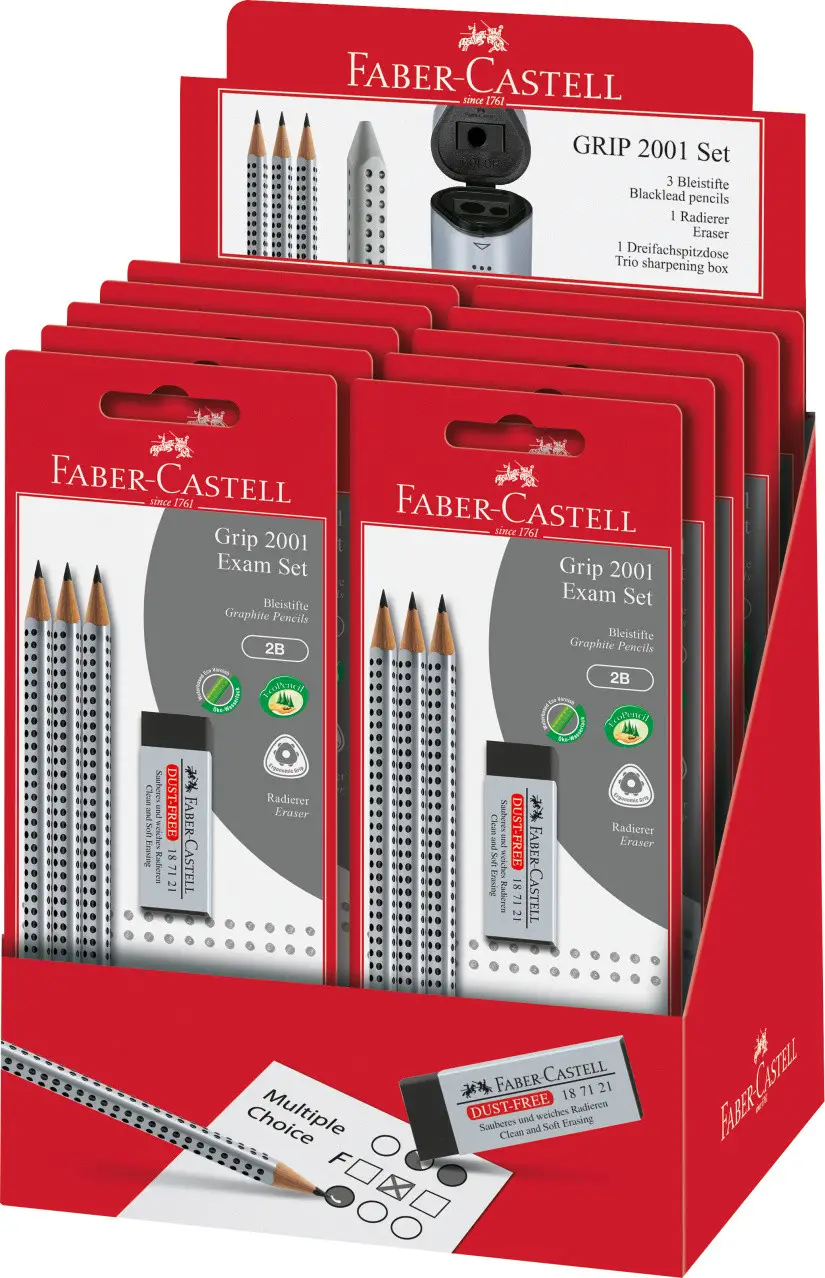 Набор GRIP 2001 карандаш чернографитный 2В 3 шт + чинка 182710 1 шт+ резинка 187121 1 шт, в блистере, 217079 Faber-Castell 2