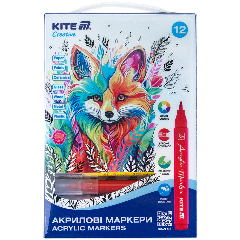 Маркеры-кисти акриловые,12 шт, Kite Creative, K-1159