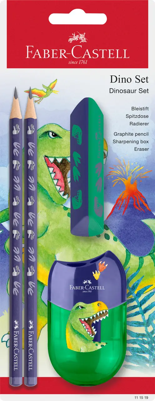 Набор чернографитных карандашей Dino Set + резинка + чинка, фиолетовый, 111519 Faber-Castell