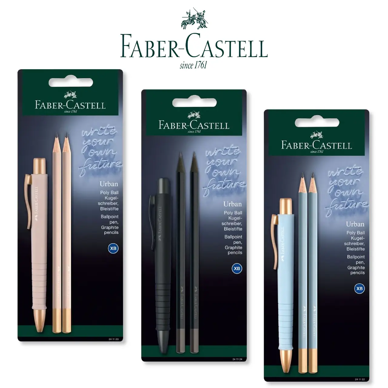 Набор ручек Poly Ball urban шариковая XB автомат + 2 черног. карандаша в ассорти в блистере, 241192 Faber-Castell