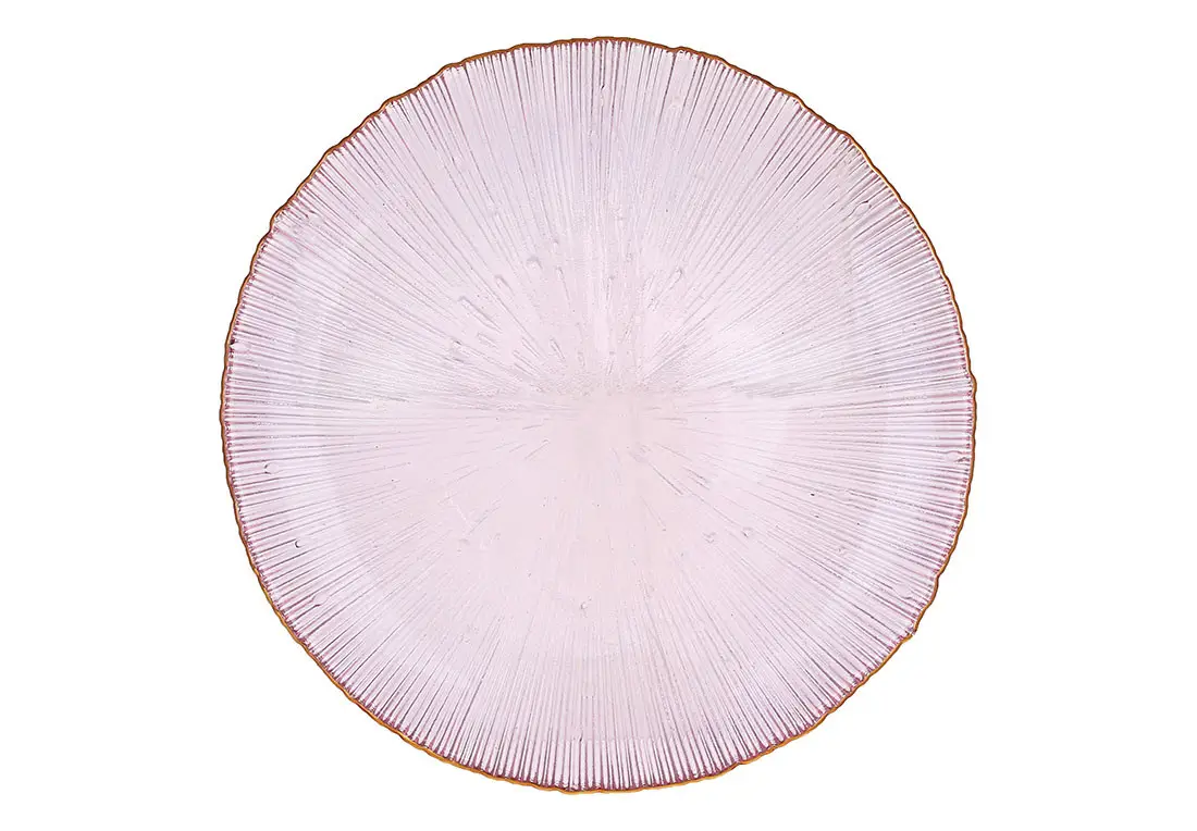 Тарелка сервировочная 33 см, розовый с золотой каймой, 587-027